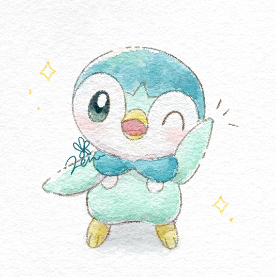piplup one eye closed no humans pokemon (creature) solo open mouth standing blush  illustration images