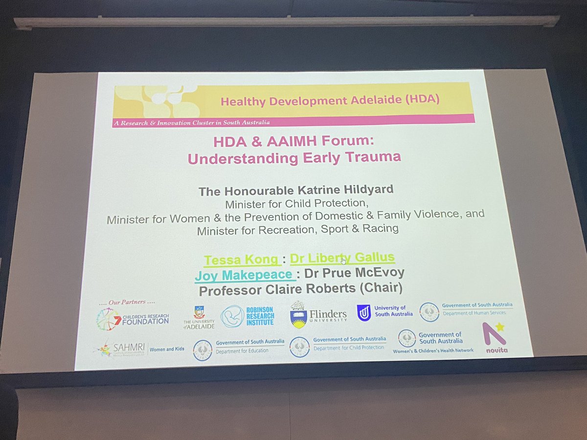 Super important and valuable event tonight on understanding early trauma! 

<a href="/HDA_SA/">HDA - Healthy Development Adelaide</a> <a href="/JoyMakepeace/">Joy Makepeace</a> <a href="/KatrineHildyard/">Katrine Hildyard MP</a>, Tessa Kong, Liberty Gallus, Dr Prue McEvoy <a href="/clairetroberts/">Claire Roberts</a>