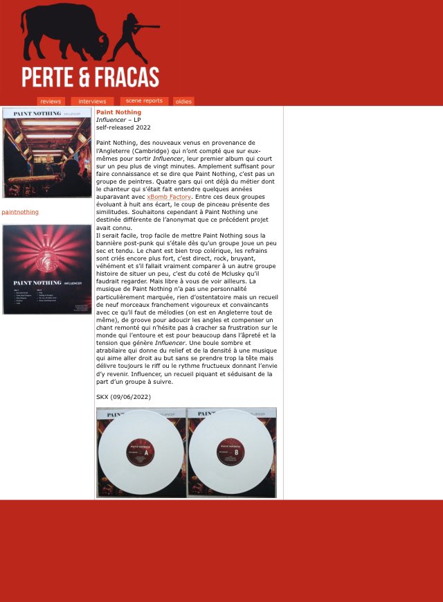 _PaintNothing's tweet photo. A great first review of our album. Merci Perte &amp; Fracas zine.                https://t.co/1B3t93yKa9 https://t.co/UW5IwmdDW1