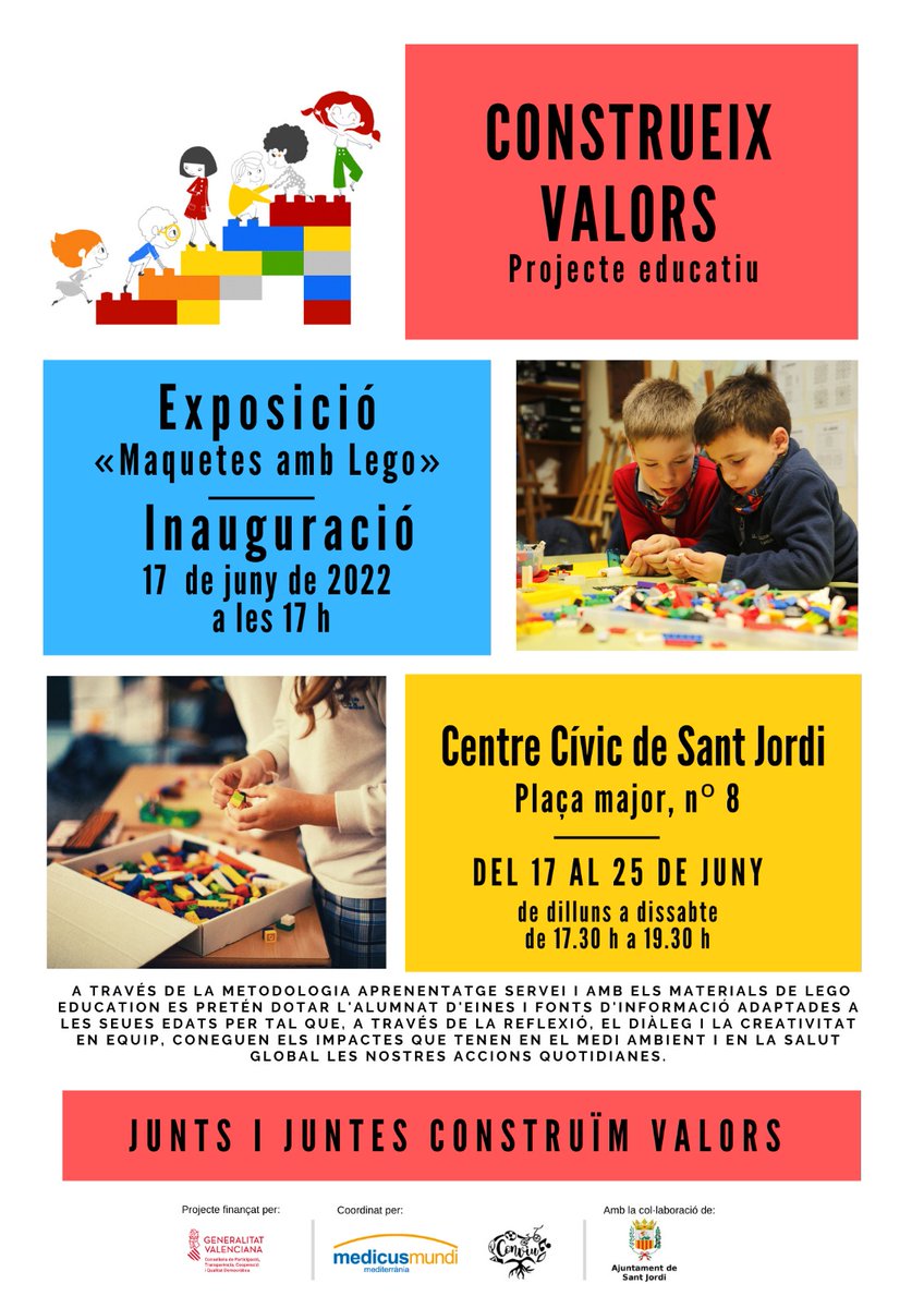 construyevalor's tweet photo. 👉Demà 📆17 de juny a les⏰ 17:00 de la vesprada, inaugurem l'exposició en el 📍Centre Civic de Sant Jordi. On podreu gaudir de les maquetes Lego realitzades per l'alumnat dels col·legis:

🔸CEIP MARE DE DEU DE VALLIVANA
🔸CEIP LLUIS TENA
🔸CEIP FELICINDA  COLLELL

Us esperem! 😉 https://t.co/VP9vG2cISj