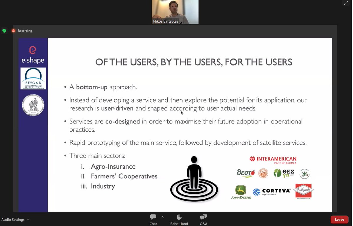 beyond_center's tweet photo. “of the users,by the users,for the users”. Ο Ν. Μπαρτσώτας,μεταδιδακτορικός ερευνητής στο BEYOND &amp; @eshape_eu Pilot Leader στη θεματική περιοχή Disasters αναλύει τη συμβολή του @ResagriP για ανθεκτικά &amp; βιώσιμα οικοσυστήματα στον τομέα "Agriculture &amp; food" στο webinar του e-shape https://t.co/4ih6LtMsqt