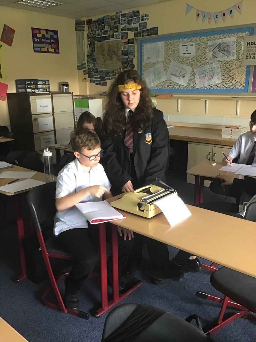 Abbey and Damien used a typewriter to redraft their superhero stories. #retro