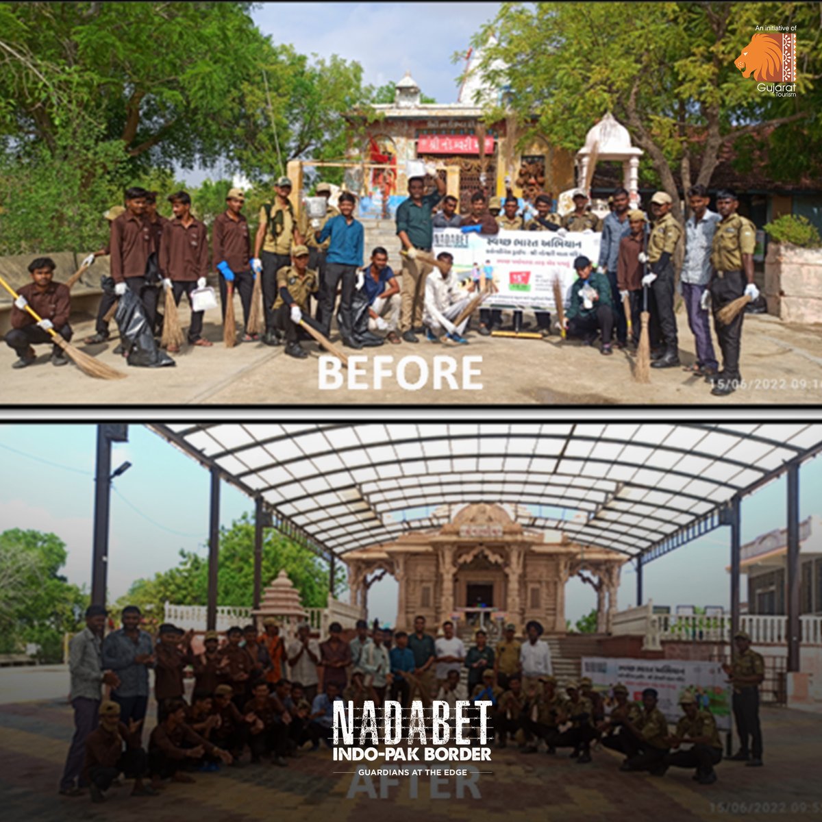 VisitNadabet's tweet photo. A #cleanlinessdrive was organised by #NadabetIndoPakBorder at #NadeshwariMatatemple. The idea is to work towards a cause, to create awareness and inculcate cleanliness as a habit and not a compulsion.
#BorderSecurityForce #IndianArmy #bsfmen #patriotism #gujarattourism https://t.co/vLEwSKSz97