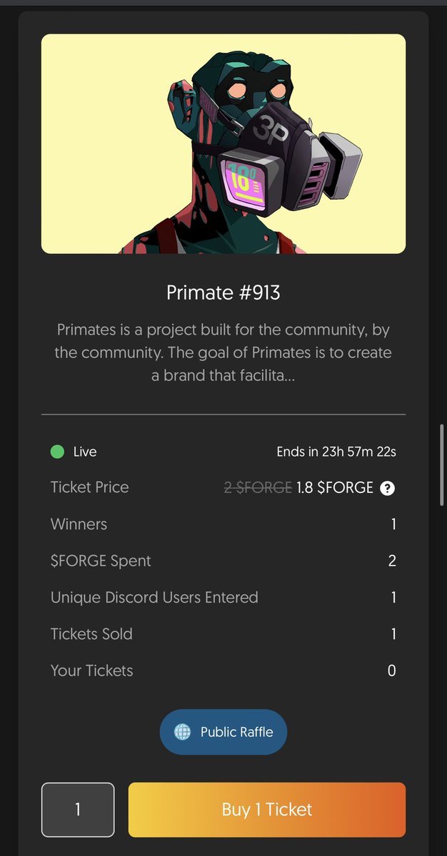 SmythsNFT's tweet photo. Primate #913 now live on the FORGE store for the next 24 hours. 

@Primatesnft https://t.co/nL5dmA6gbb