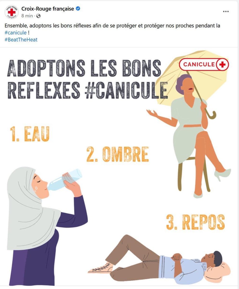 LaurentGaudeau's tweet photo. Scandaleux la pub Croix Rouge avec une femme "caucasienne" sans yeux ni nez sous un parasol! La femme au foulard à des yeux comme l'homme qui se repose. La femme sans yeux c'est comme ces poupées sans visage pour les enfants musulmans ultra conservateurs! Pure Provocation https://t.co/YV6mRHMt9p