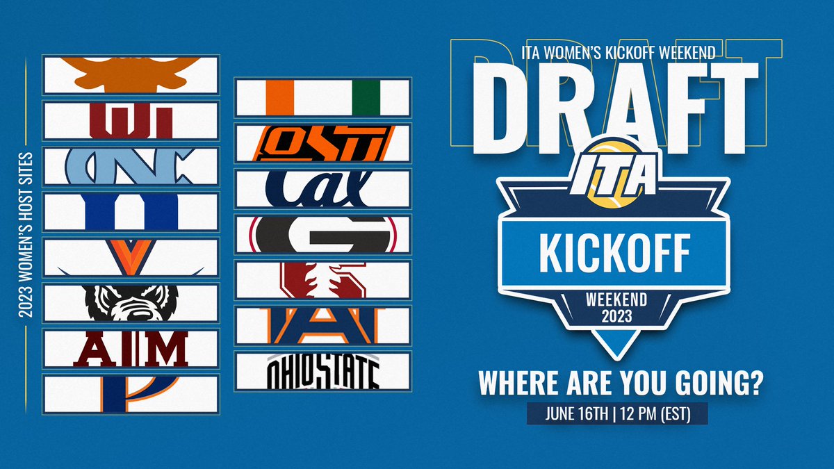 ITA_Tennis's tweet photo. It's Draft Day🎾

ℹ️ 2023 Women's Kickoff Weekend Draft
⏰ 12 pm (EST)
📊 https://t.co/BeWpHNvIdi (Draft Board)

#WeAreCollegeTennis | #ITAKickoff https://t.co/DLvQMhdyik