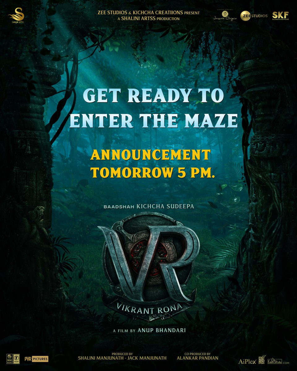 anupsbhandari's tweet photo. Get Ready To Enter The Maze!Announcement Tomorrow 5 pm

@KicchaSudeep @JackManjunath @shaliniartss @InvenioF @ZeeStudios_ #VRonJuly28 #VRin3D https://t.co/c2EulmmLqg