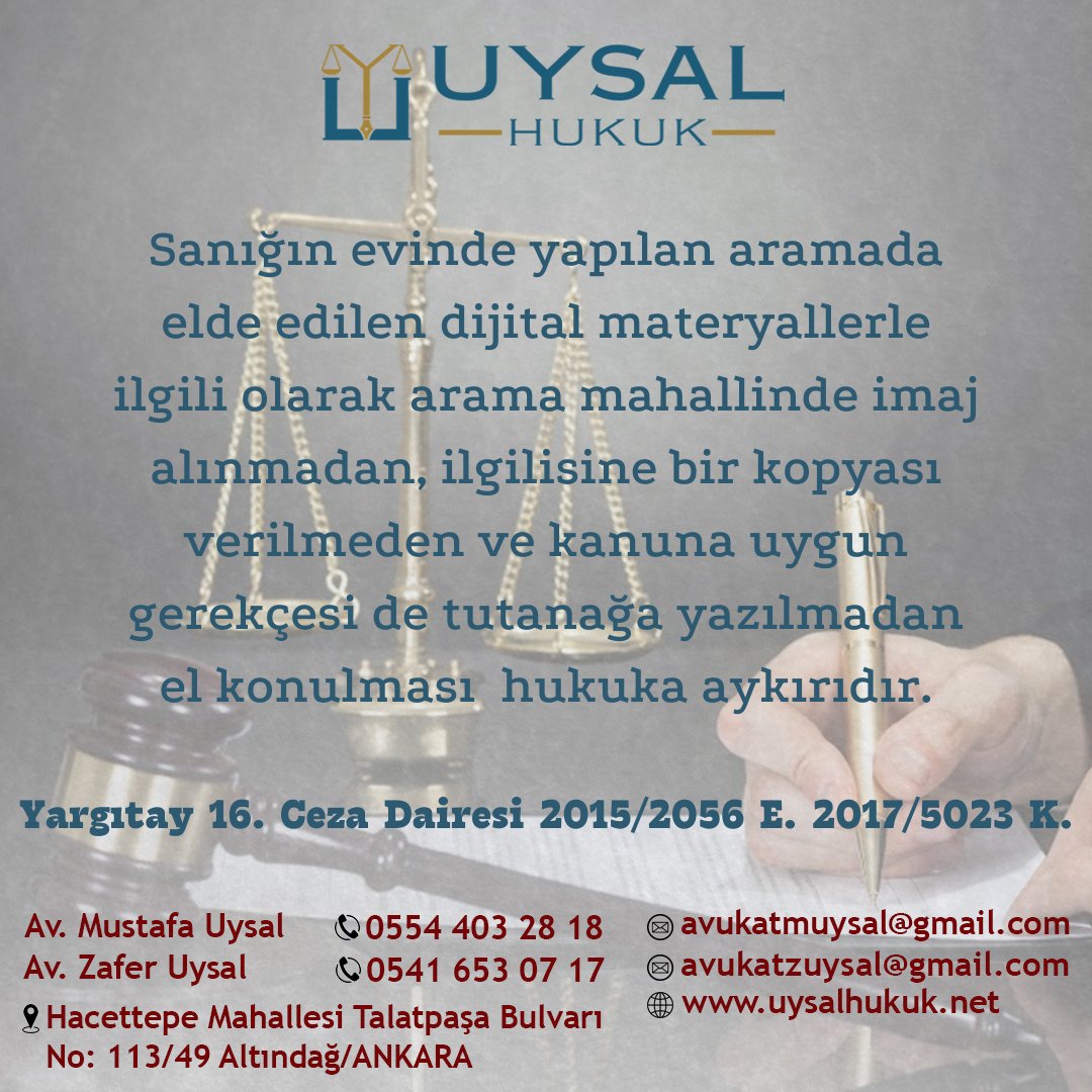 Sanığın evinde yapılan aramada elde edilen dijital materyallerle ilgili olarak arama mahallinde imaj alınmadan, ilgilisine bir kopyası verilmeden ve kanuna uygun gerekçesi de tutanağa yazılmadan el konulması hukuka aykırıdır. Yargıtay 16. Ceza Dairesi 2015/2056 E. 2017/5023 K.