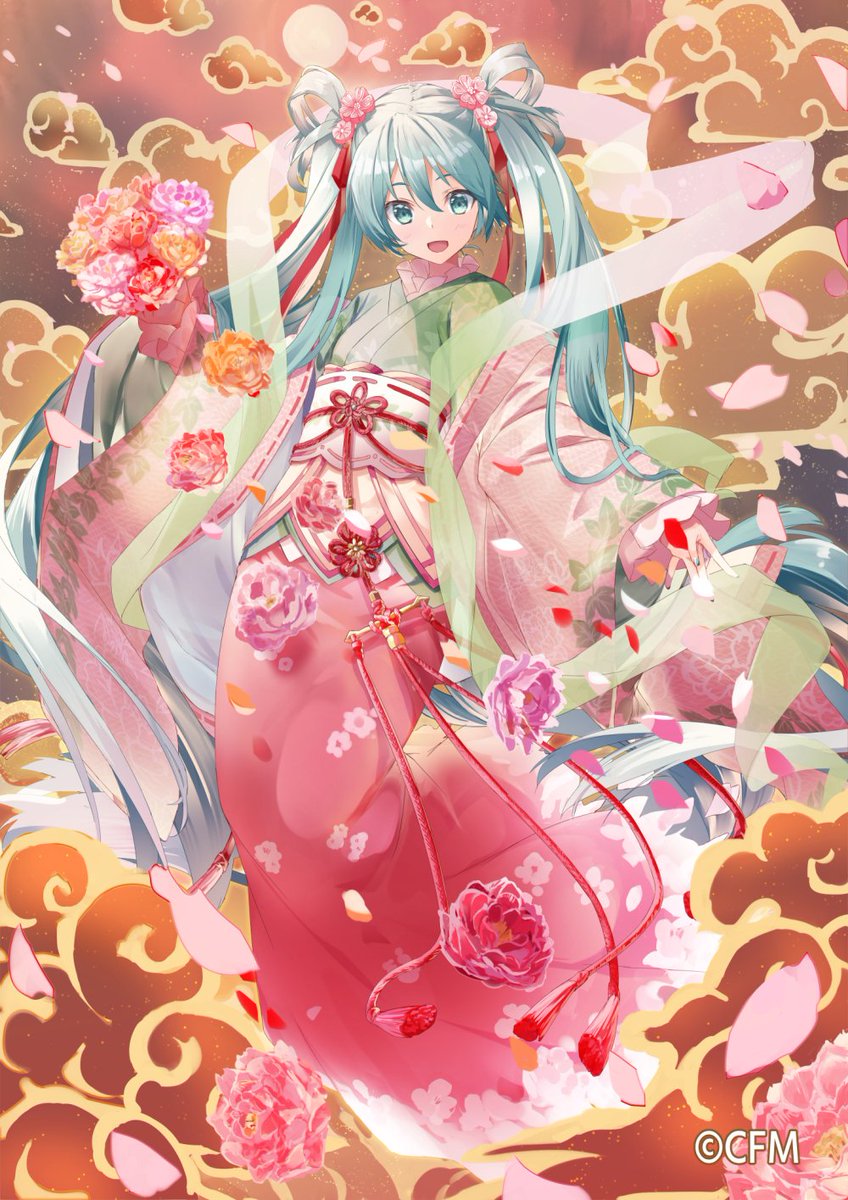 hatsune miku 1girl flower solo shawl long hair twintails hagoromo  illustration images