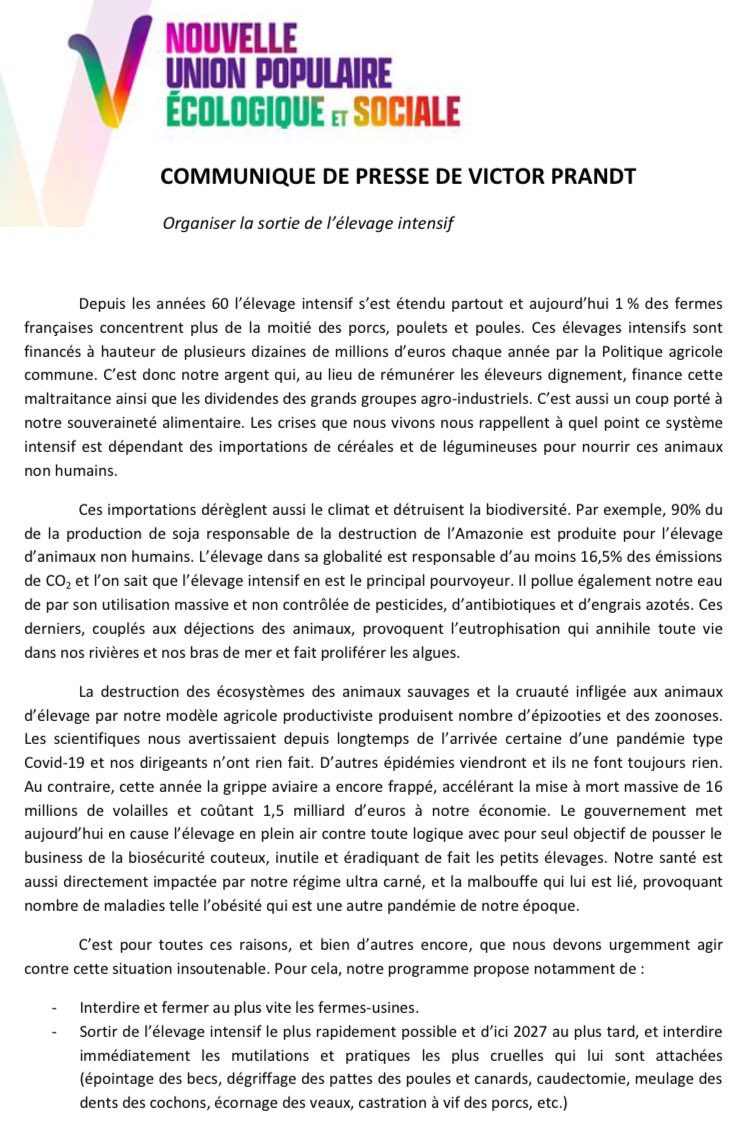 Nupes6913's tweet photo. 🆙 Communiqué de presse : Organiser la sortie de l’élevage intensif. 🐓

📛 Interdire et fermer au plus vite les fermes usines. 
📛 Sortir de l’élevage intensif en 2027 au plus tard.
📛 Interdire les mutilations et les pratiques les plus cruelles. https://t.co/06GrGPm6gh
