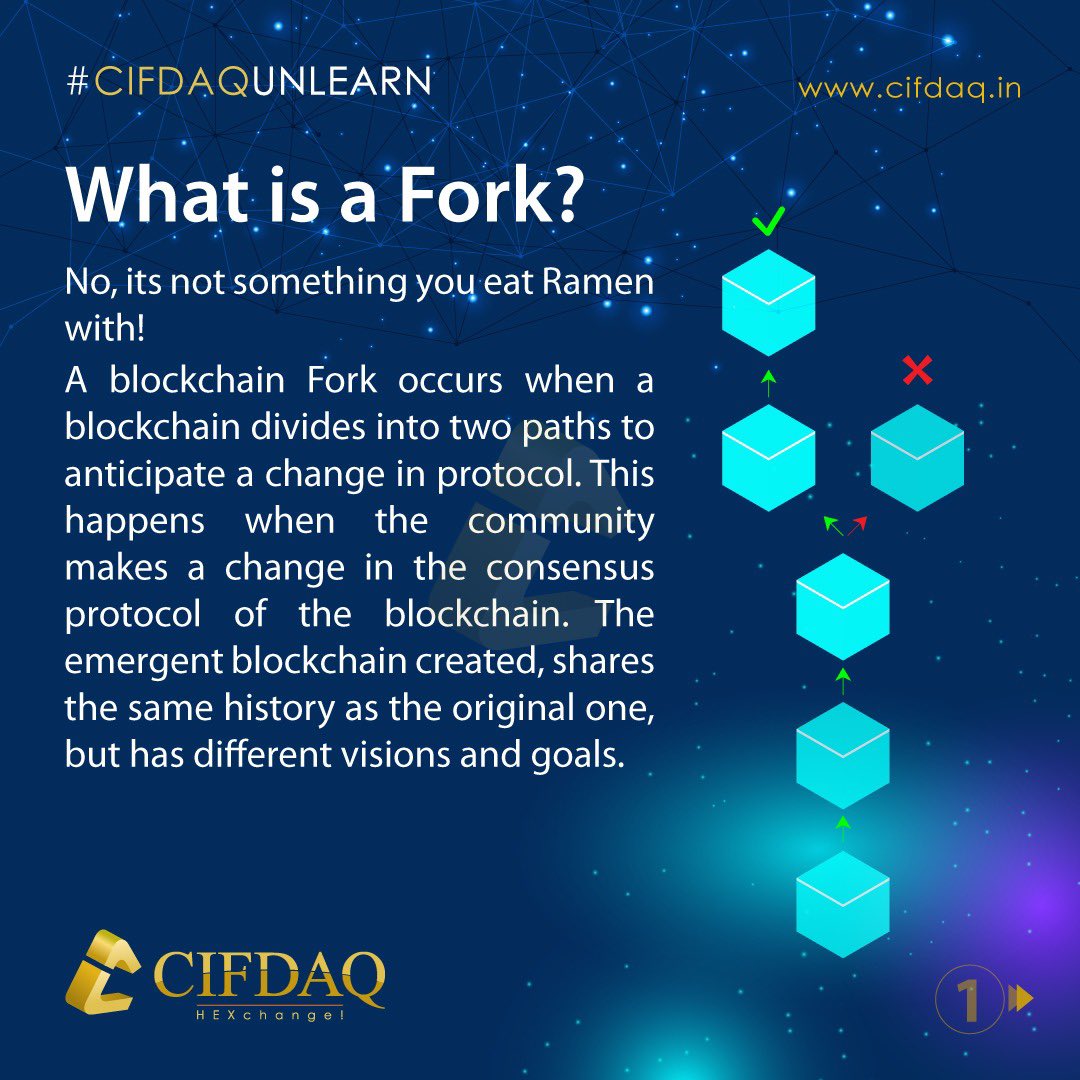 cifdaq's tweet image. Change is the only Constant. #BlockchainForks happen to adapt with changing circumstances &amp;amp; thrive with the Vision

What is a ‘#Fork’ in Blockchain? 🤔🍴 

➡️ #CIFDAQUnlearn is here to explain. #Forks #Cryptos 

#CryptocurrencyNews