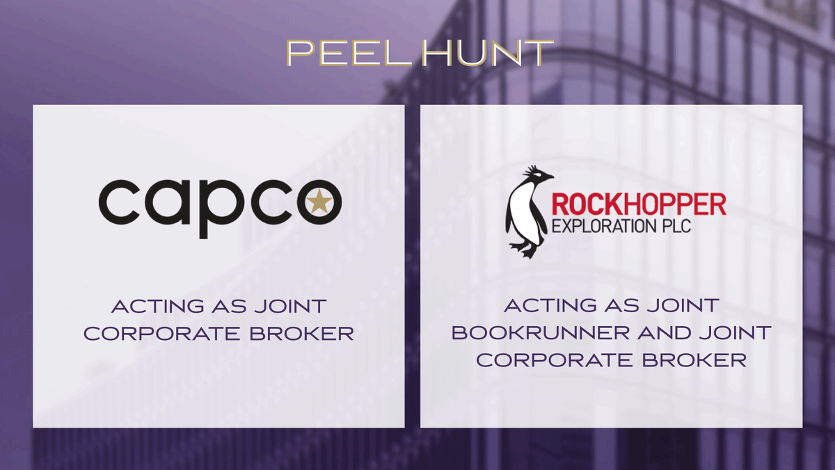 PeelHunt's tweet photo. We are pleased to announce Peel Hunt is acting as Joint Corporate Broker to Capital &amp; Counties Properties PLC and Joint Bookrunner and joint Corporate Broker to Rockhopper Exploration PLC.
https://t.co/zodyug7goa
#corporatebroker #investmentbank #bookrunner https://t.co/6iAYqgVwEa