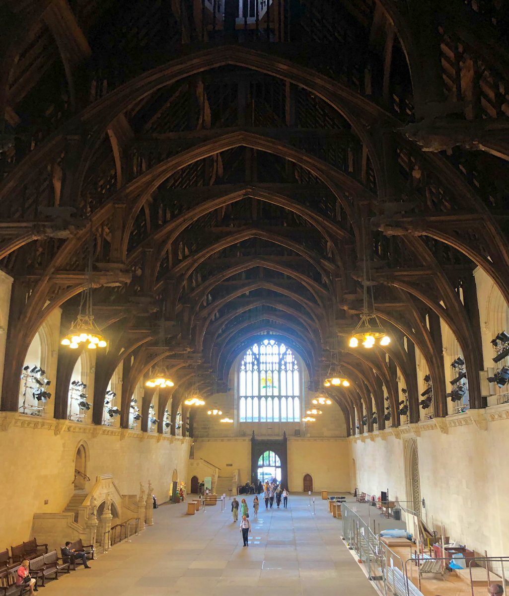 AnnaLandmark's tweet photo. William Rufus’s spectacular Westminster Hall, blt 1097, and still awe-inspiring in 2022. This was John Bradshaw’s view as he and his fellow commissioners tried Charles I for high treason. How small the king must have looked. What a spot! #restlessrepublic #stuarts #charlesi https://t.co/JJVWGPN4kg