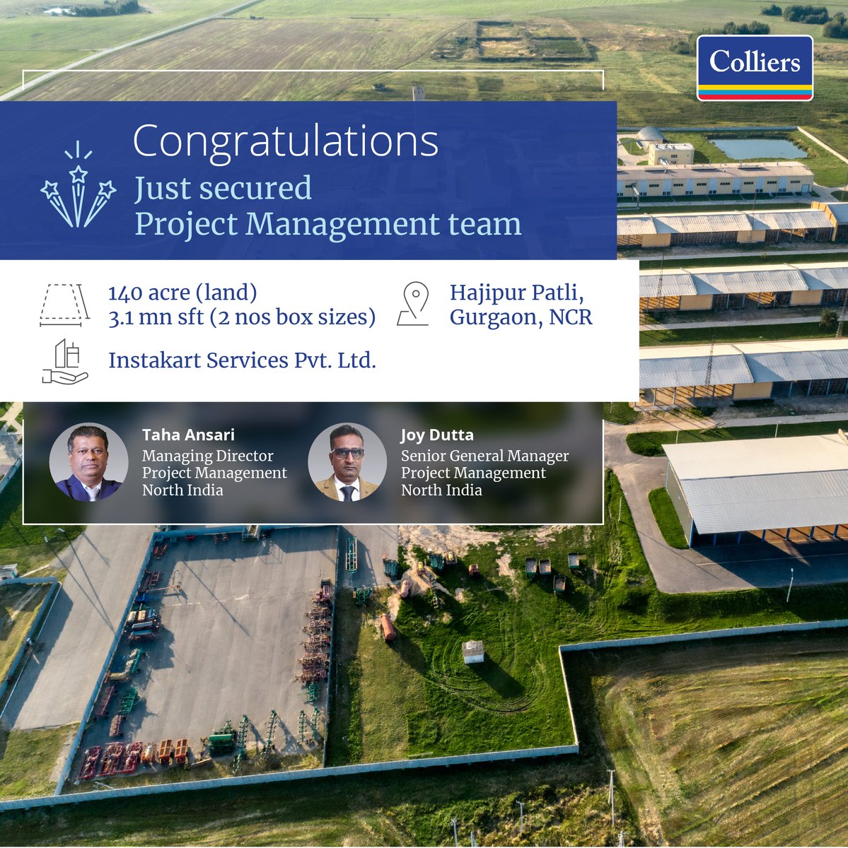 colliers_ind's tweet photo. #JustSecured | Congratulations to our North India Project Management team for securing a #projectmanagement consultancy project from Instakart Services Pvt. Ltd.
To learn: https://t.co/xxQkZ14hfI
#ColliersIndia #IndiaRealEstate #developement #india #clientsuccess https://t.co/Xup6HSomi6