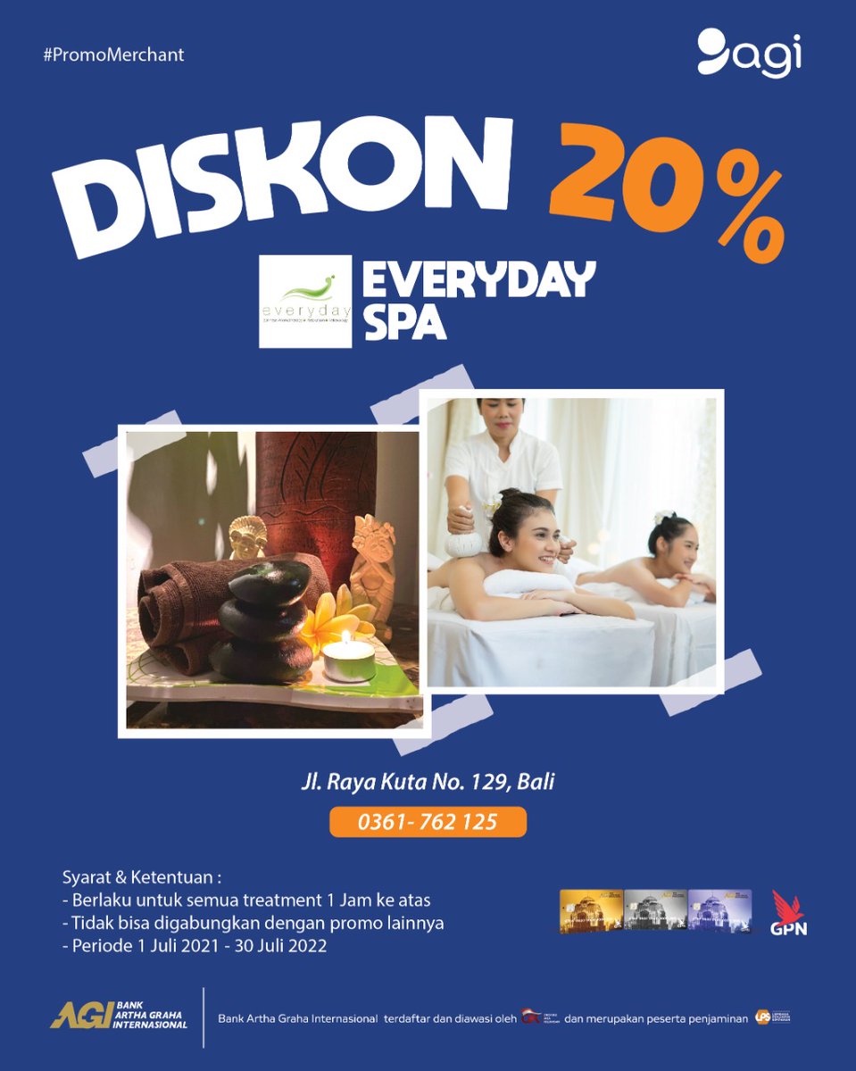 Kamis, “kangen me time sih”. Enaknya tuh manjain badan, relaxin pikiran biar santai dan semangat menuju hari jumat. Kalau kamu lagi di Bali ada Everyday Spa nih, cocok buat kamu yang mau me time berkualitas. 

Cari tempat me time setelah pulang kerja?
ke Everyday Spa aja.