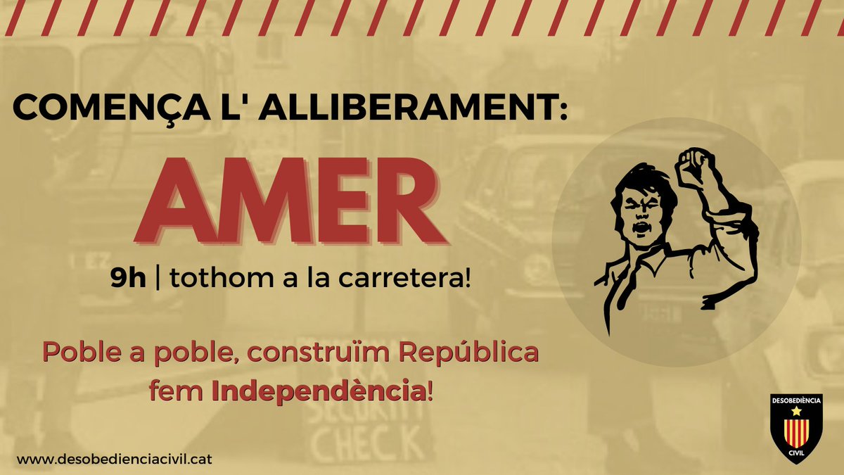 ⚠️ALLIBEREM AMER⚠️
Convoquem  tothom :

🕚 9 hores Carretera d'Amer
🚧🚧 Checkpoints 
🚫 Prohibida l'entrada a les forces d'ocupació

🕚 9.30h Plaça de la Vila
👩‍👩‍👧‍👧 Alliberem ajuntament 🔥🔥

Sols el poble salva el poble✊

#AlliberemNos