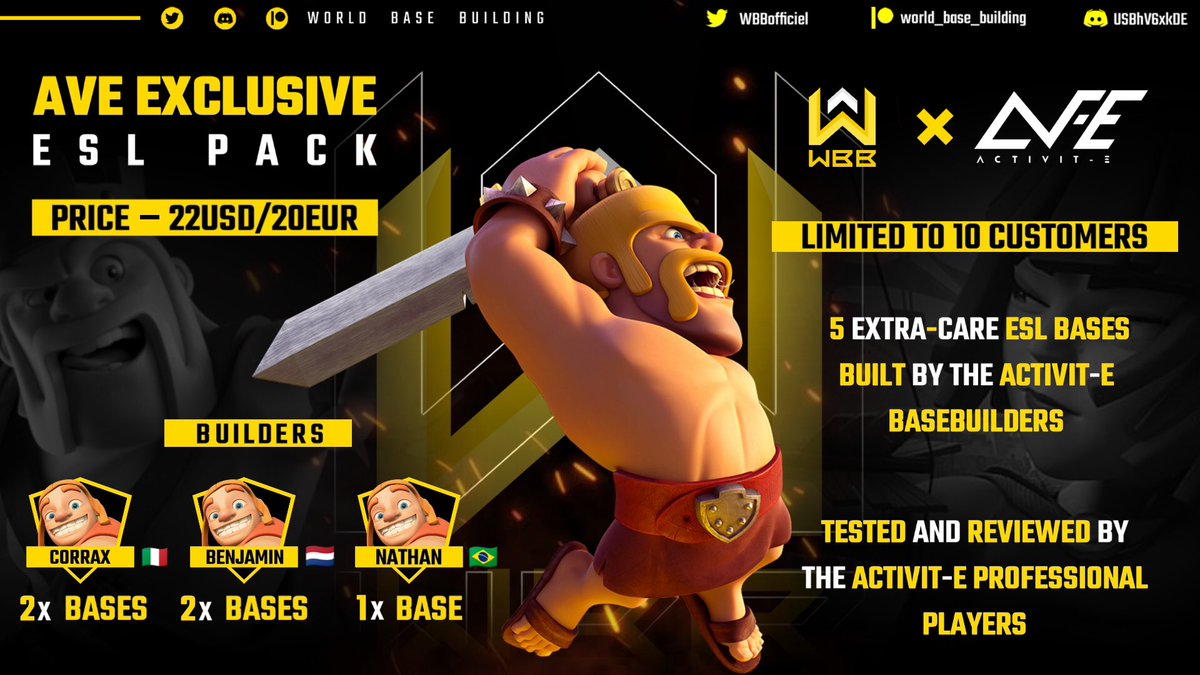 The highly demanded T14 aVe ESL pack is live 🚀

✔ 5x extra care ESL bases built and tested by the @ActiVitE_eSport team ✅.

✔ 22usd/20eur only, limited to 10 customers only.

✔ Only 4 slots remaining after 12h release !

➡️Get yours now at discord.gg/SNbeMMM83A
