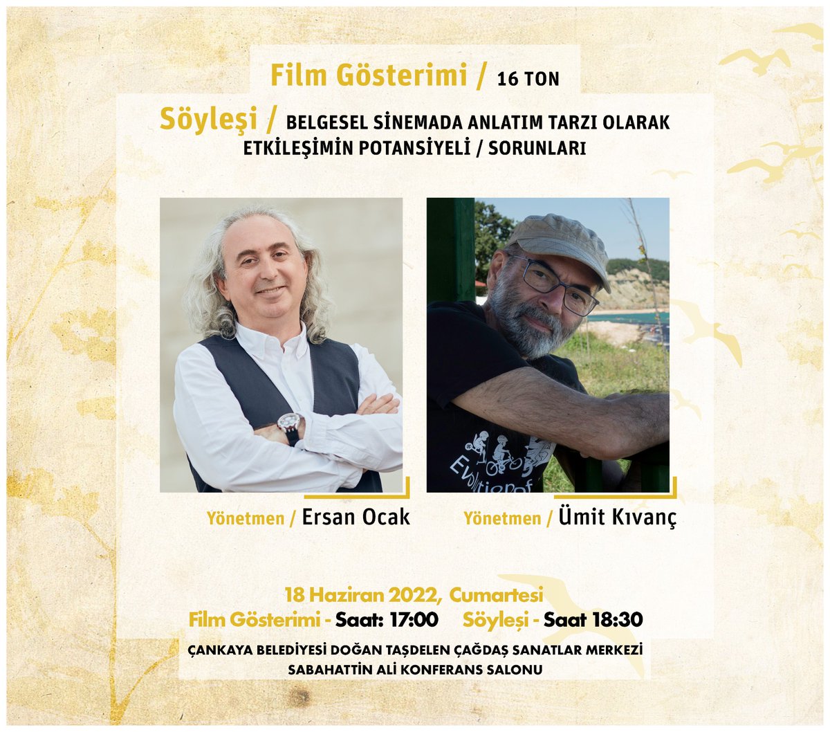 Özel etkinlik! Özgürlük çağı yanılsamasına ironik bir yaklaşımla bakan 16 Ton belgeselinin gösteriminin ardından filmin yönetmeni Ümit Kıvanç ve belgeselci Ersan Ocak söyleşiyor. #söyleşi #etkinlik #ankara