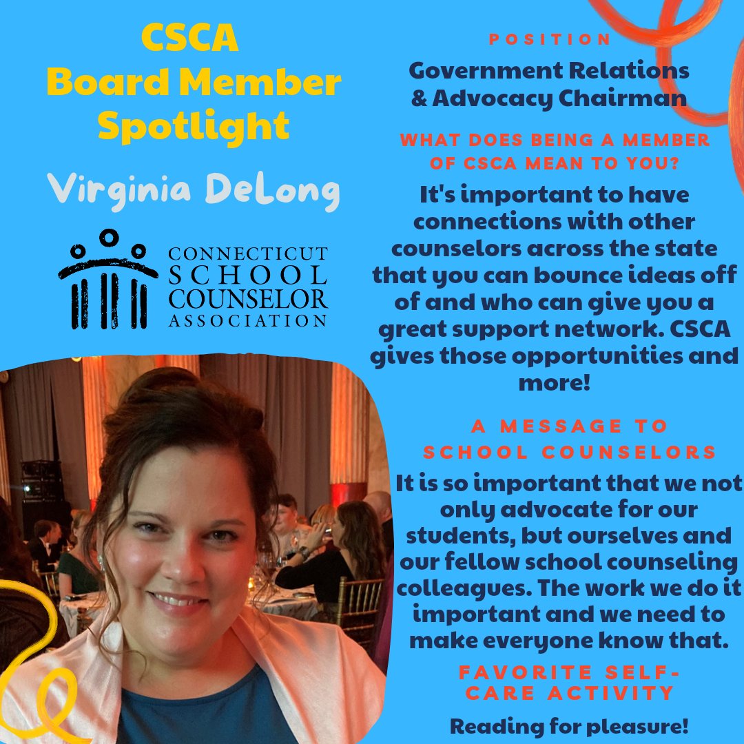 CSCA_Counseling's tweet image. @CSCA_Counseling 2021-2022 Board Member Spotlight🎇Virginia DeLong🎇Government Relations &amp;amp; Advocacy Chairman📚
