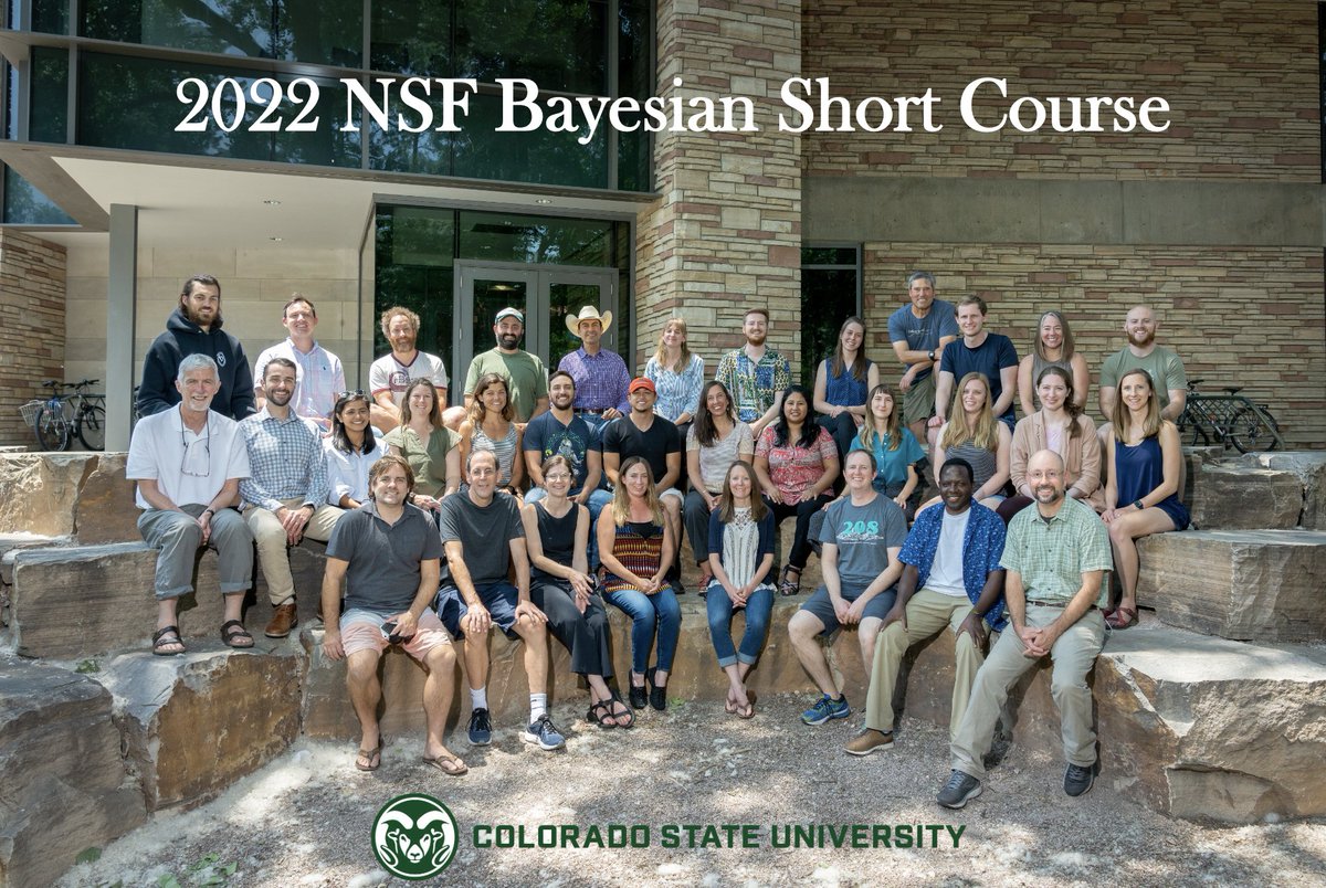 mrschwob's tweet image. Over the last two weeks, I had the opportunity to help with the NSF Bayesian Short Course, hosted at CSU. It has been a pleasure meeting such wonderful and curious ecologists, agronomists, and environmental scientists. Based on the smiles below, I think it went well!