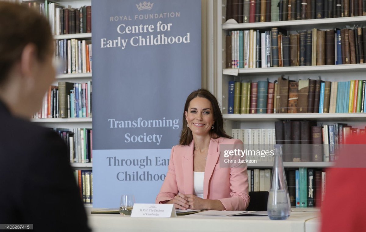 ChrisJack_Getty's tweet photo. The Duchess of Cambridge was looking chic in pastel pink this morning as she gets down-to-business hosting a round-table meeting to discuss the findings of her Centre of Early Development’s research at the Royal Institute https://t.co/SucBMrPNqn