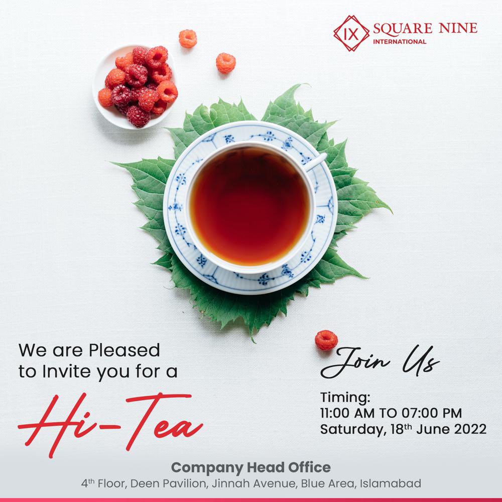 Arslankh_'s tweet photo. Come have #ChaiWithSquareNine at our Company Head Office in Blue Area, Islamabad! A great opportunity for you to meet us for a pleasant Hi-Tea and learn about the investment prospects at our company. 

For more details,                  

Contact, Arslan Khan +92335 6661243 https://t.co/UU6FnQoKrQ