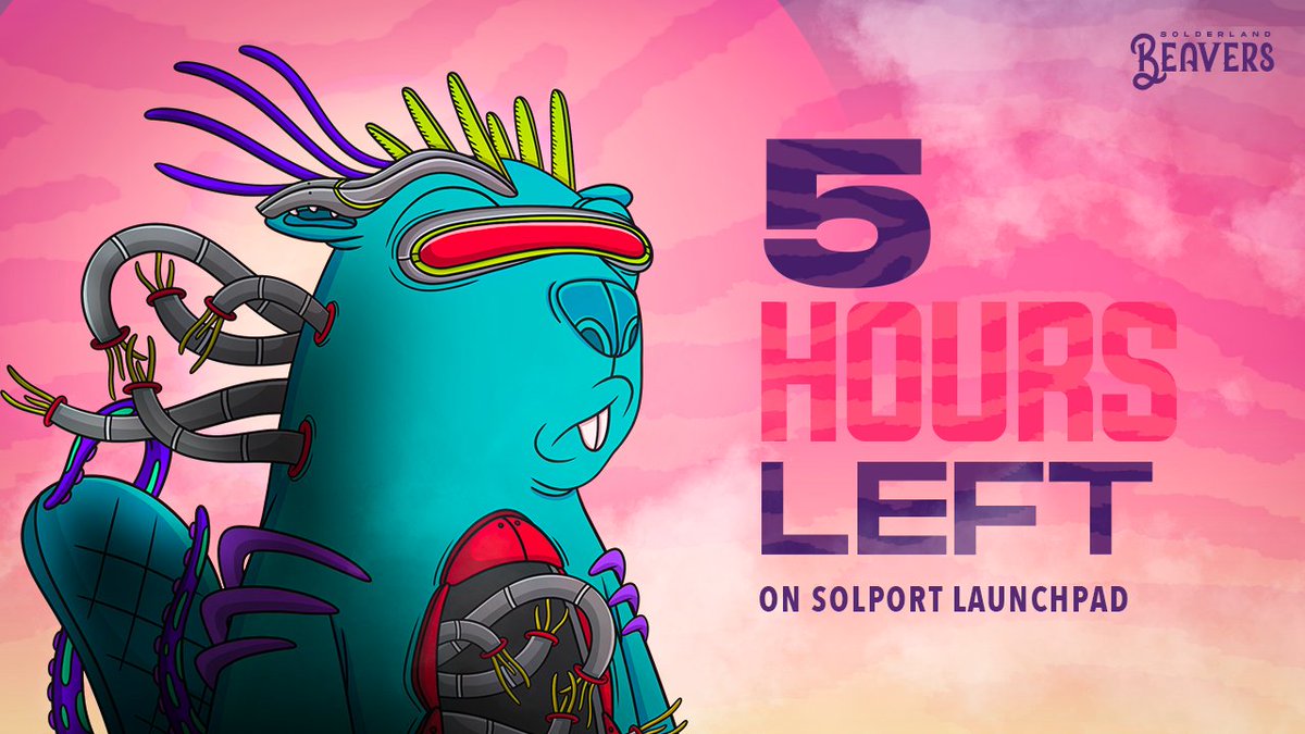 😱 Time is coming. 5 hours 😱 @solportio 

Price: WL 2 SOL - Public 2.5 SOL
Supply: 4444
Mint Time: Whitelist 4 PM UTC - Public 7 PM UTC

WE FEELING #BEAVERISH TODAY! 🦫