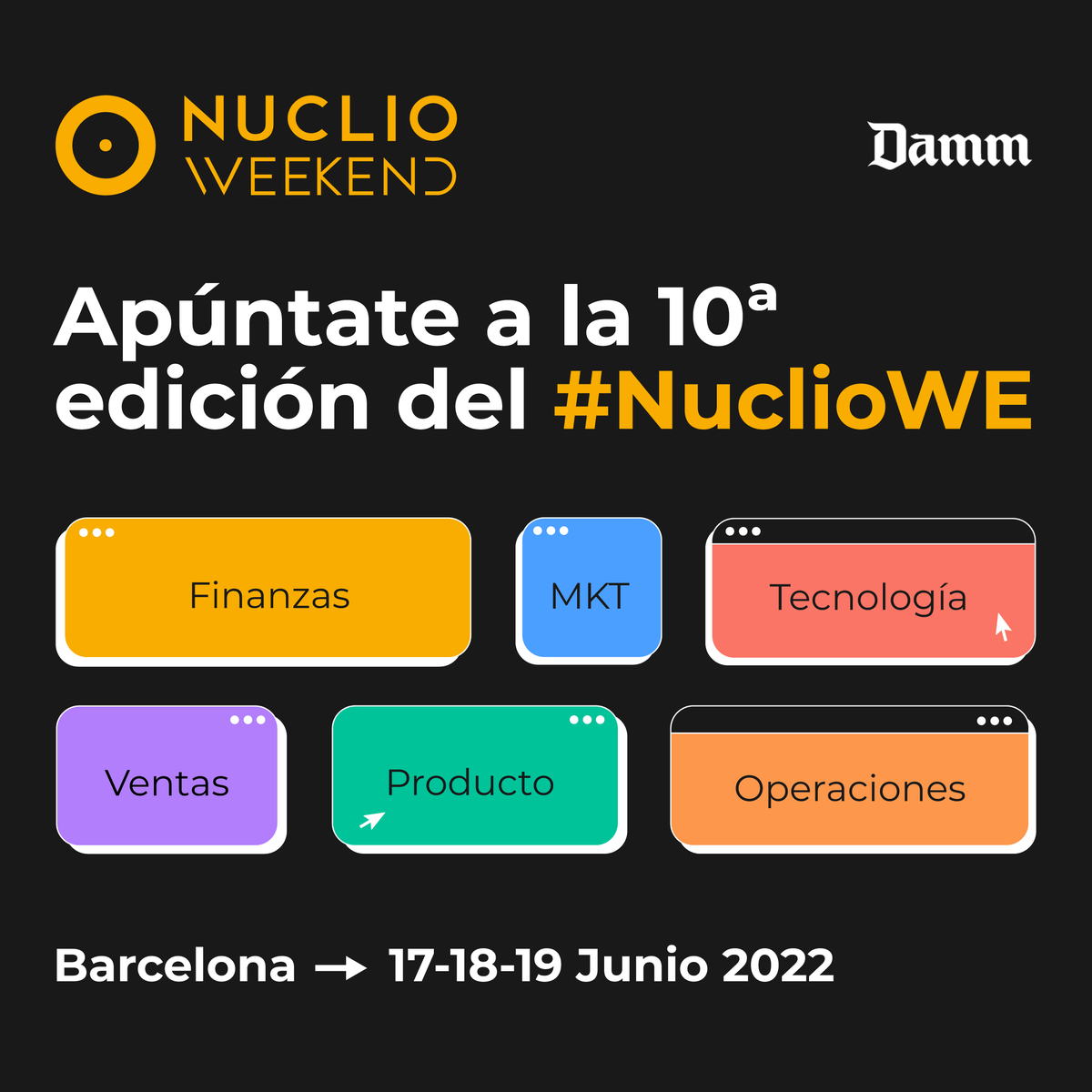 NuclioVB's tweet photo. ¡Ya está aquí la 10ª edición del #NuclioWeekend!

Los próximos 17, 18 y 19 de junio se celebrará en Barcelona el evento más representativo de @NuclioVB.

Más de 40 #emprendedores de alto nivel competirán con el objetivo de ser los cofundadores de las futuras #startups del grupo. https://t.co/TwPz2Snkch