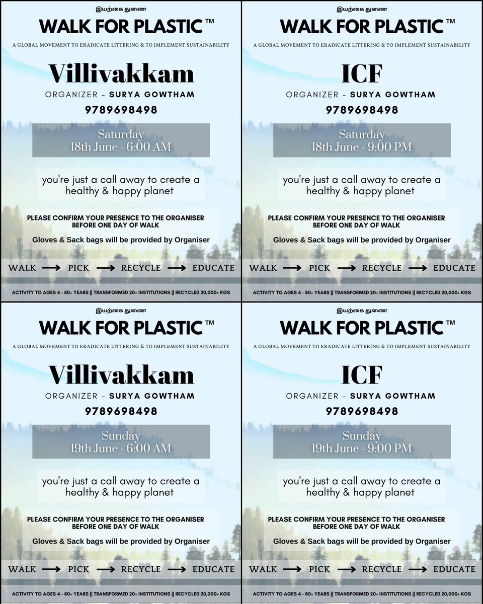WalkForPlastic's tweet photo. Coming weekend walk plans❤️
Let's together reshape this world towards sustainability and understand more about nature ❤️
(1/2)
#walkforplastic #plasticrecycle #Chennai #tamilnadu #plasticpollution #plastic_payanam #plasticrecycle #oceanawareness #nature #environment https://t.co/mixAzsUOmk