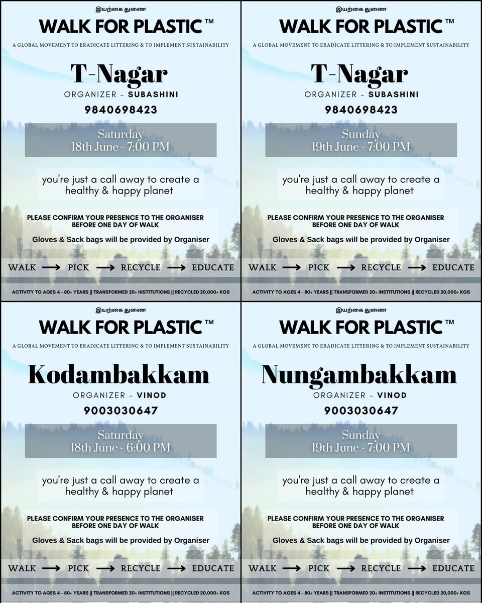 WalkForPlastic's tweet photo. Coming weekend walk plans❤️
Let's together reshape this world towards sustainability and understand more about nature ❤️
(1/2)
#walkforplastic #plasticrecycle #Chennai #tamilnadu #plasticpollution #plastic_payanam #plasticrecycle #oceanawareness #nature #environment https://t.co/mixAzsUOmk