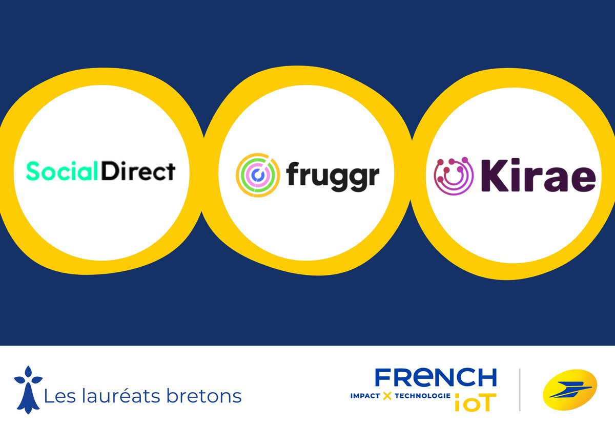 📣🏆Les lauréats du concours #FrenchIoT ont été dévoilés à <a href="/VivaTech/">VivaTech</a> ... et la #Bretagne excelle avec 3⃣ #startups sélectionnées : 
👏Kirae et Social Direct dans la catégorie "Services aux territoires"
👏Fruggr dans la catégorie "Services aux entreprises et professionnels" !