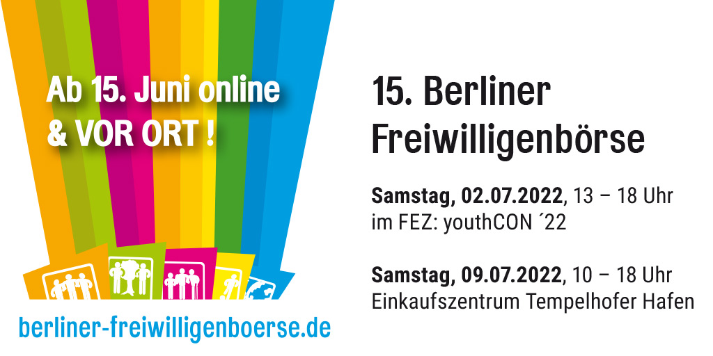 Freiwillig030's tweet photo. Wir traden mit guten Taten und nicht mit Aktien - online➔ https://t.co/JwLoC2WGGi
sowie live in den Bezirken: in Treptow-Köpenick beim youthCON`22 im FEZ am 2.7. und in Tempelhof-Schöneberg am Tempelhofer Hafen am 9.7.
#WerteGemeinschaftSein #BFB030 #JungesEngagement https://t.co/MCAr6m4rIE