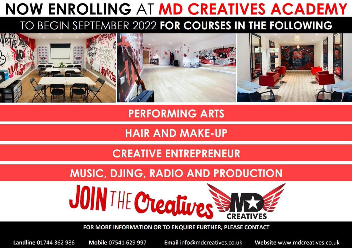 migueldoforo's tweet photo. Now enrolling @mdcreativesltd academy for September 22. Courses delivered from The Citadel Theatre 🎭MD Arts centre ⭐️ MD Resource centre 💻All located in St. Helens town centre. See poster for courses and details #enrollnow #september #mdcreatives #wealllearnindifferentways https://t.co/xgRu7tv09r