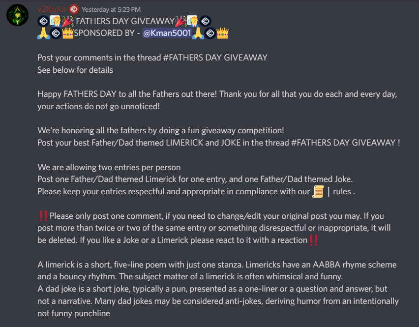 CryptoKuka's tweet photo. The @CronodesFinance Father's Day Giveaway is NOW OPEN! 

PRIZE: 1 Gold Booster #NFT 

DATE: Raffle drawing closes on 06/19/22

WINNERS: 1

1 Comment = 1 Entry 

LIMIT: TWO Entries Per Person (One Limerick and One Joke)

🤯Winner will be chosen by Prime 👇 https://t.co/ISKJ8tHuIJ