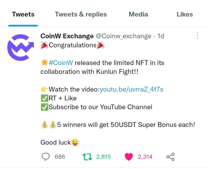 etting003's tweet photo. @Coinw_exchange I hope🙏 https://t.co/m92VNBPunF