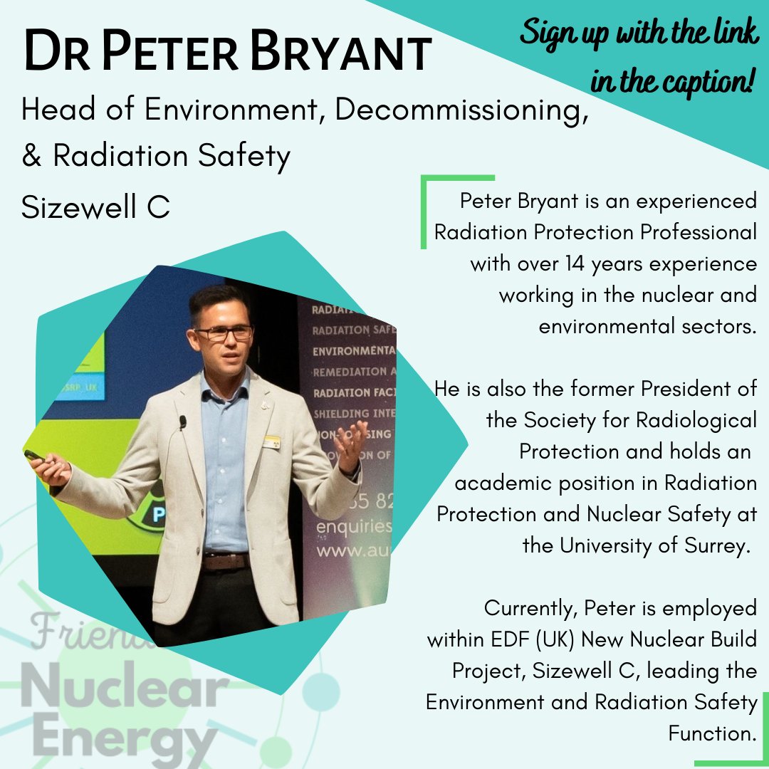 Introducing our first speaker for An Insight into Nuclear Waste Management, Dr Peter Bryant!

Keep an eye on our channels for more information and use this link to sign up: forms.office.com/Pages/Response…

<a href="/NI_YGN/">Nuclear Institute Young Generation Network (YGN)</a>  <a href="/WiNuclear/">Women in Nuclear UK</a> 
#nuclear #nuclearpower #netzero #netzeroneedsnuclear #fone