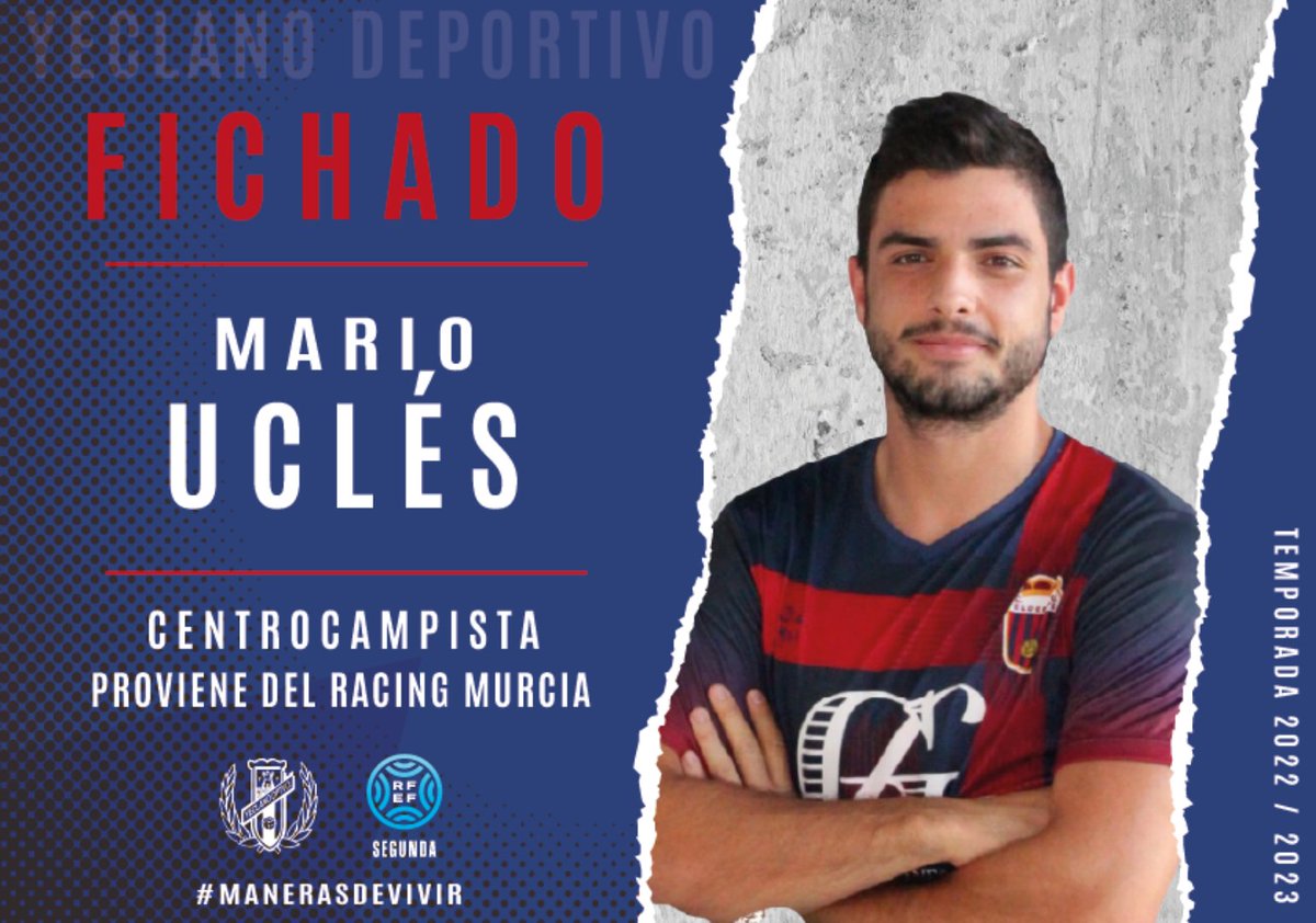📣 #OFICIAL| 🔵🔴

🆕️👤 Ya tenemos aquí a nuestro tercer fichaje, el centrocampista Mario Uclés, organizador zurdo de gran calidad 🎩⚽️

🤗 ¡Bienvenido a nuestro club, <a href="/mario_ucles/">Mario Ucles</a>! 🙌

📍 Elda.
📊 25 años.
➡️ Racing Murcia F.C.

#ManerasDeVivir 🔵🔴