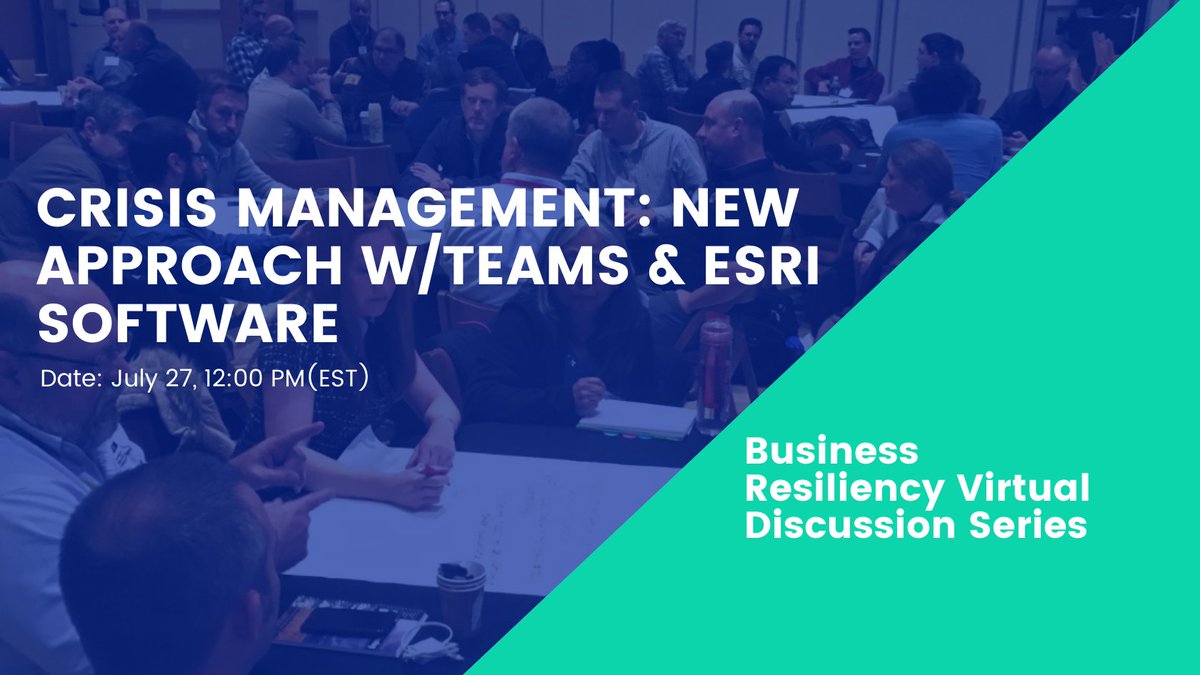 ahcusa's tweet image. [NEW] Crisis Management: New Approach w/TEAMS &amp;amp; ESRI Software - Date: July 27, 12:00 PM (EST)
Register: resilienceexch.org/registration-3

● Chris McIntosh
● Carrie Tropasso
● Sheena Connolly

The use of ESRI GIS products and Microsoft TEAMS is continuing to grow. Industry and .....