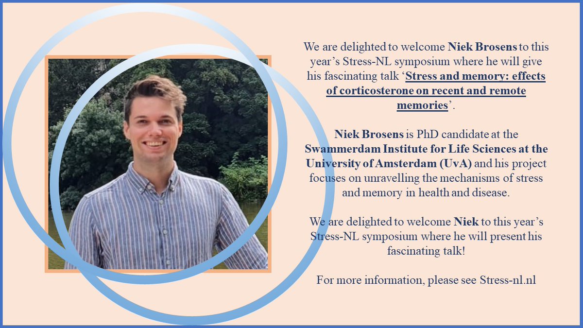 We continue with our star speaker line up for the forthcoming <a href="/Stress_NL/">STRESS-NL</a> meeting on 7th July in Utrecht. PhD candidate Niek Brosens from UvA will talk about corticosterone effects on recent and remote memories! Register for the 4th stress-nl meeting via stress-nl.nl/symposium-regi…