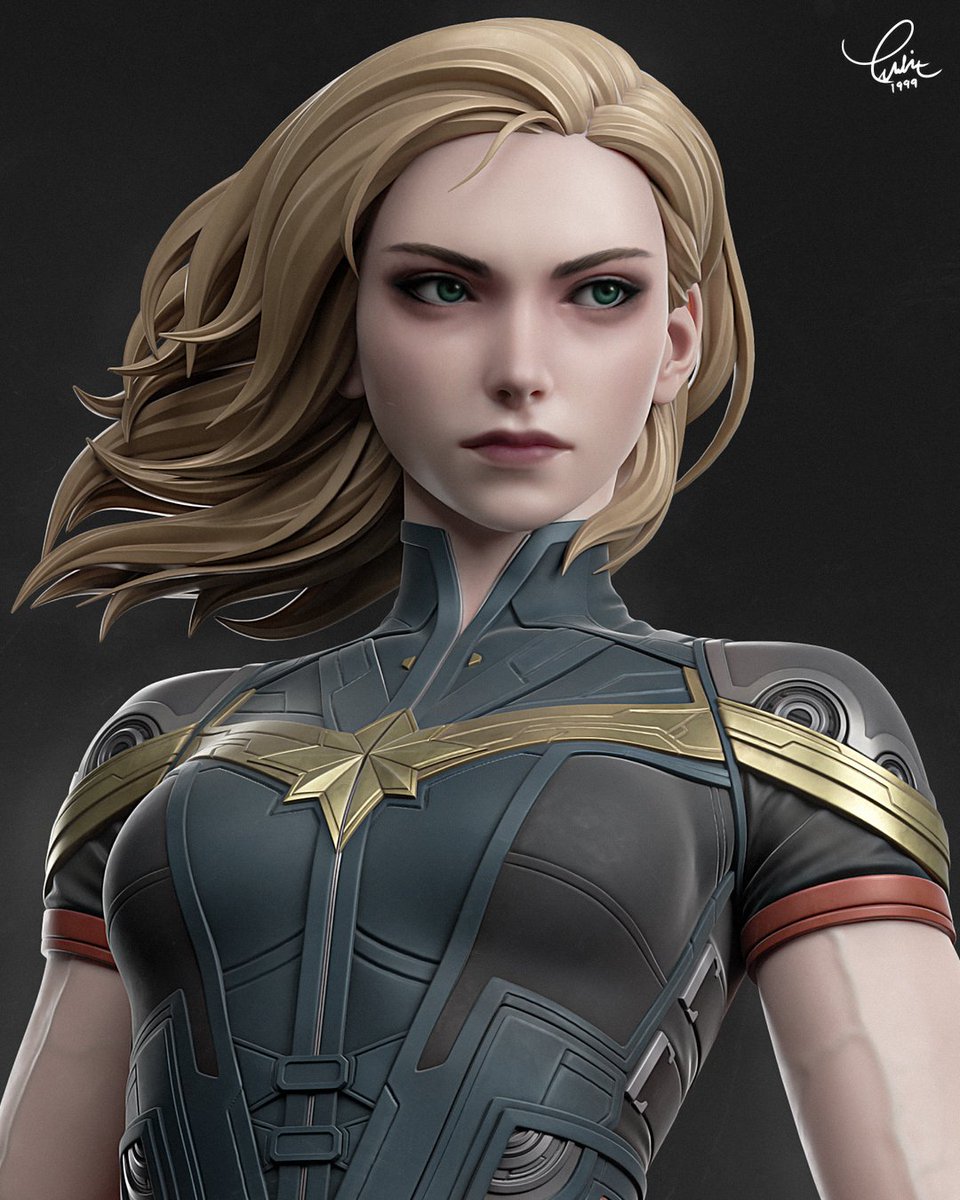Yoo_Dyth's tweet photo. Closer look at my Carol Danvers #CaptainMarvel sculpt. Suit is based on the design by John Staub. I made my own tweak to the design to fit my vision on how I wanted her to look. It was a really fun little project!

More on Artstation:
https://t.co/4yGawLQGbU https://t.co/XJjpbfuTyI