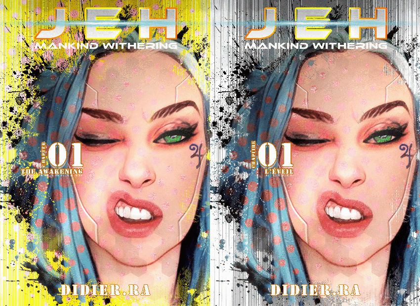 The first chapter will be available on <a href="/readl_co/">Readl</a> next week.
Warning
YELLOW cover : ENGLISH version
GREY cover : FRENCH version
#nft #nftbook #graphicnovel #scifi #cyberpunk