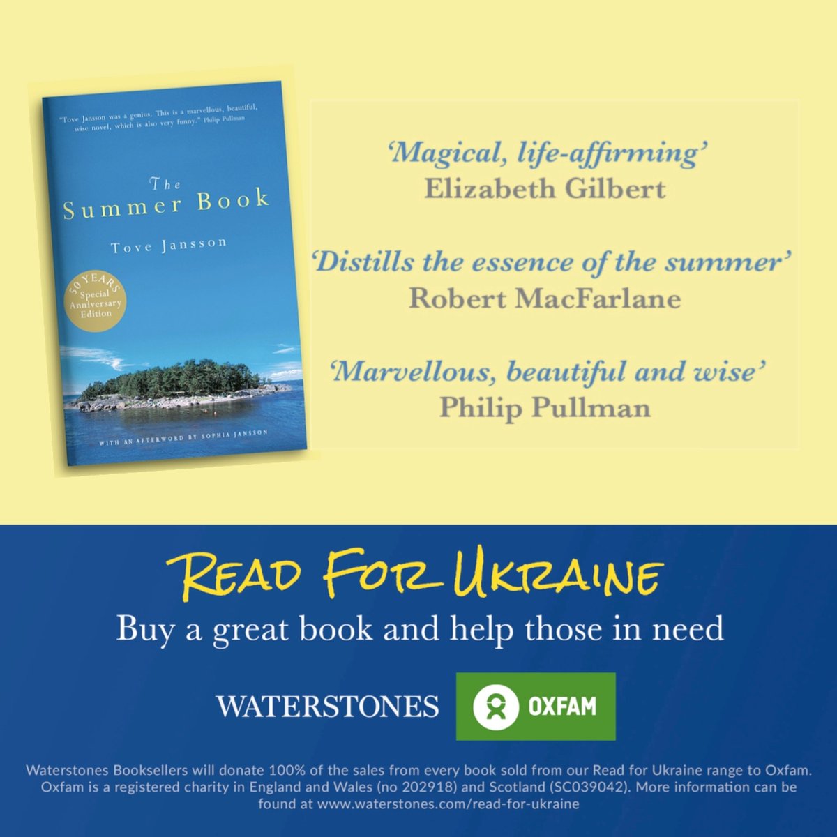Tove Jansson understood the need to offer refuge. Buy this classic midsummer 📘in the @Waterstones’ #ReadforUkraine campaign. 100% proceeds in support of @oxfamgb’s work. 🙏🏼@Moominofficial @ToveJanssonofficial @Indies_alliance @riotcomms @frankcottrell_b  bit.ly/ReadForUkraine