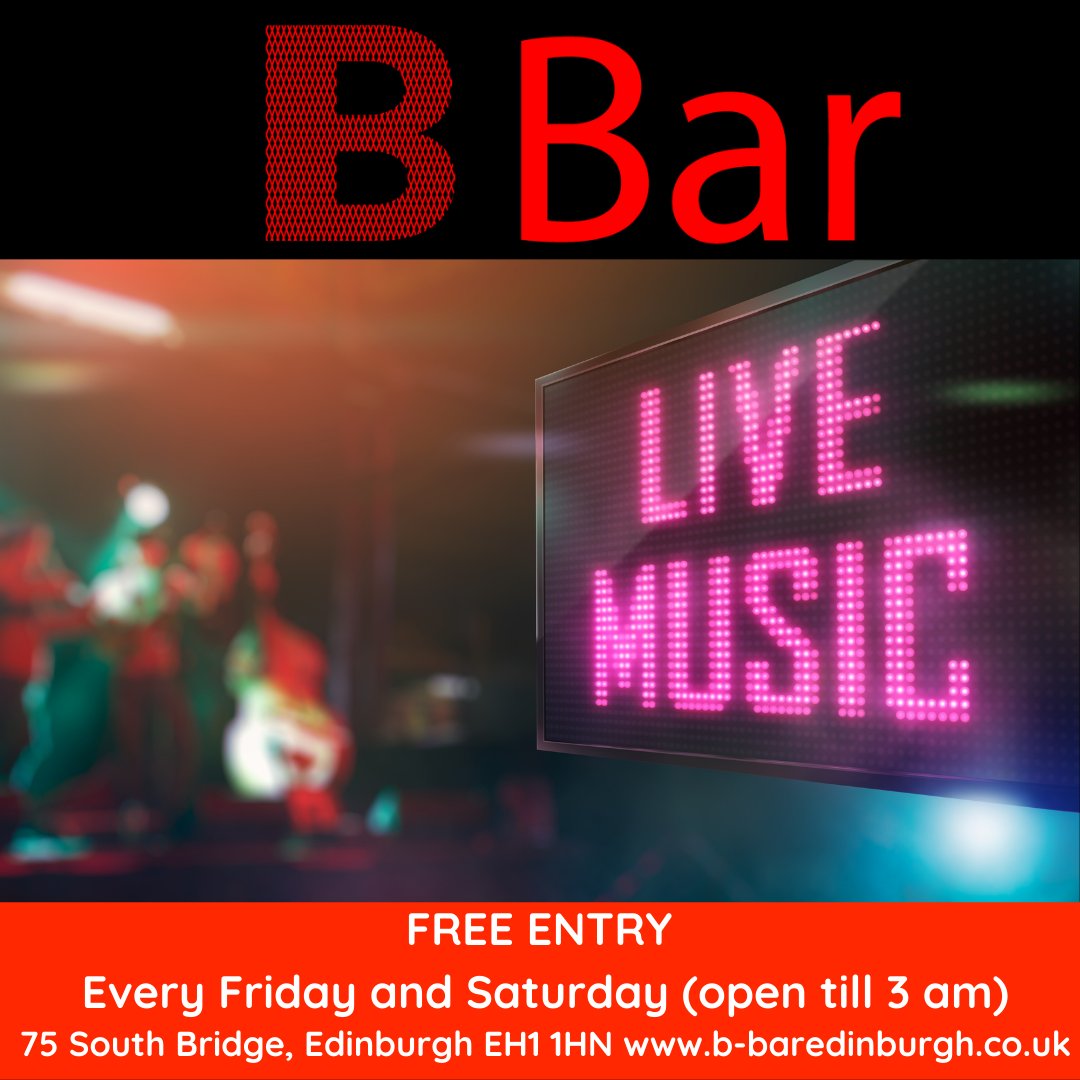 BBarEdinburgh's tweet photo. LIVE MUSIC every Friday and Saturday at B Bar, 75 South Bridge, Edinburgh EH1 1HN
https://t.co/82jbbbUycz
#Edinburgh #livemusic #gigs https://t.co/U28LUI7RVt