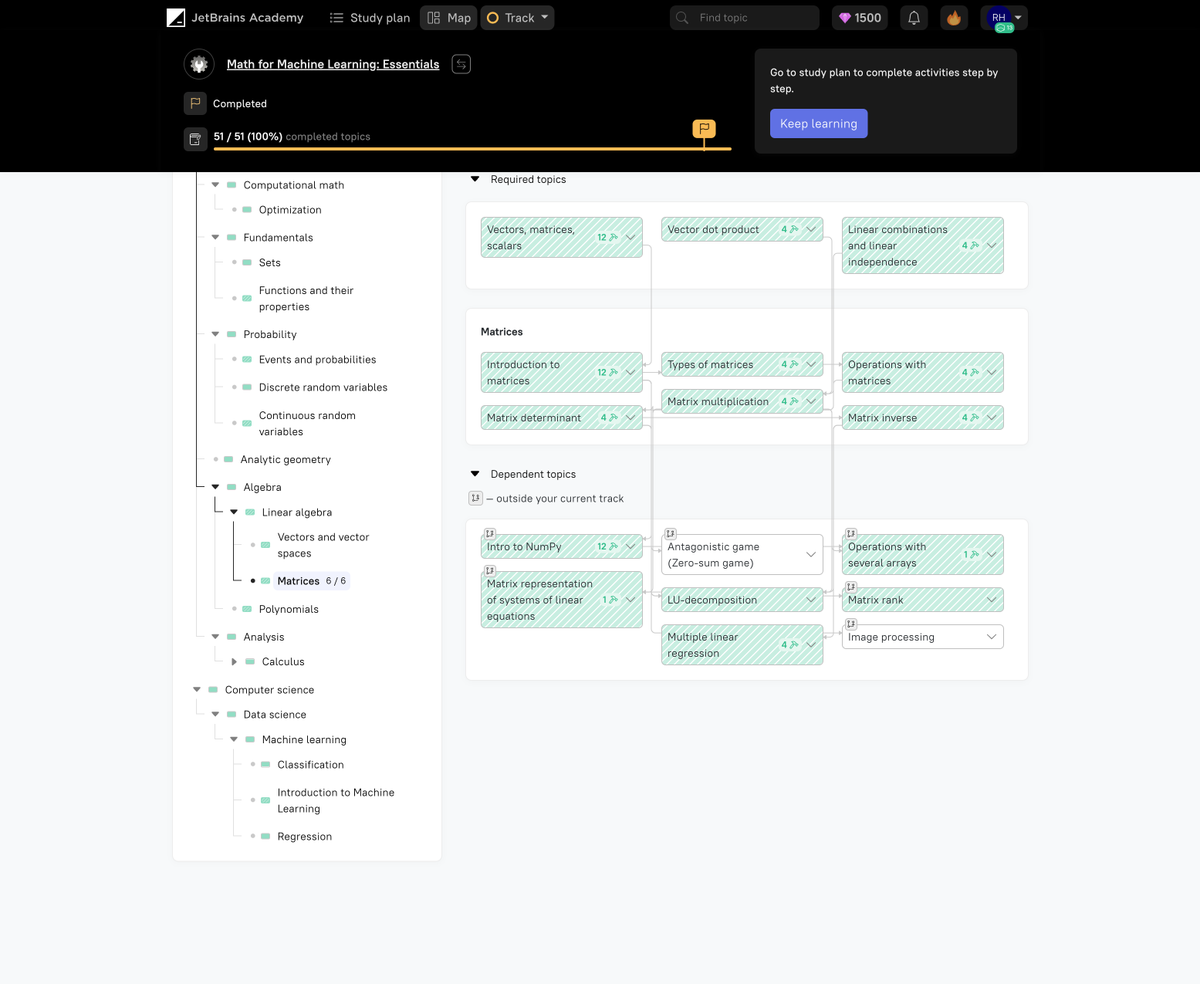 ho0ley's tweet photo. Day 47 of #100DaysOfCode
-- Completed Math for ML: Essentials
at #JetBrainsAcademy
-- Finished some graduate projects
-- Reviewed previous lessons
#RookieDev https://t.co/taA1Ii0kkh