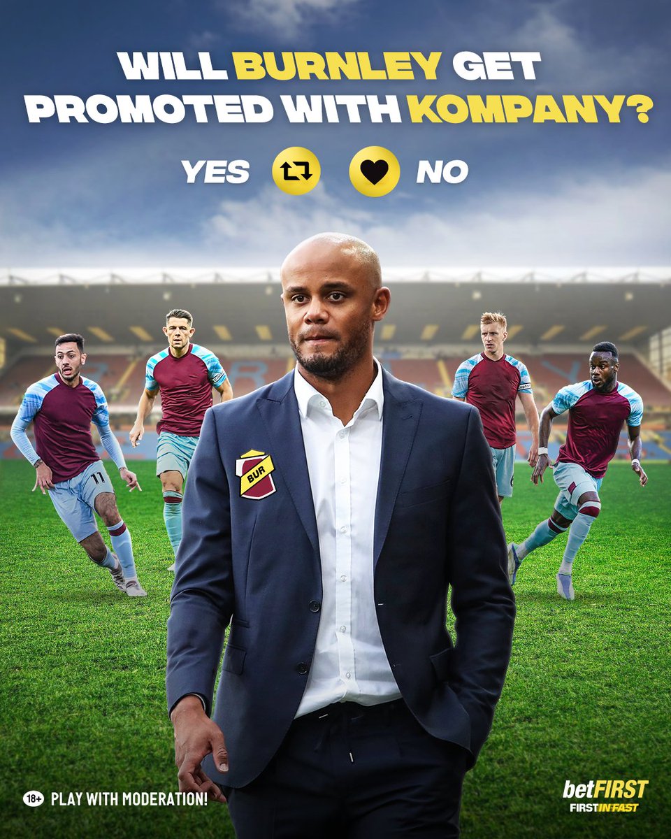 betfirst's tweet photo. Will Vincent Kompany manage to bring Burnley back to the Premier League? ⬆🏴
#PremierLeague #Burnley #Coach #Manager #Championship #England #VincentKompany #Kompany #Anderlecht #RSCA #Bookmaker #Betting #Odds #betFIRST #Football #Belgium #Tuffies #TurfMoor #Transfer #BurnleyFC https://t.co/ngpAVYTVRi
