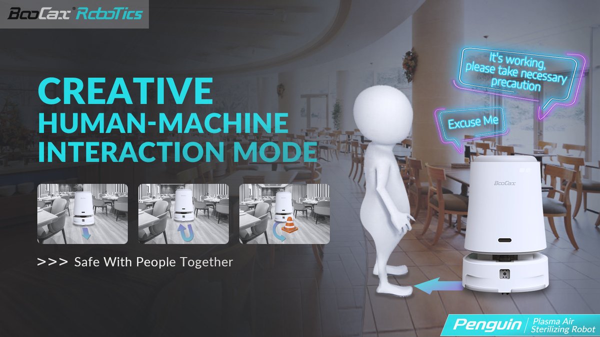 BoocaxRobotics's tweet image. Penguin #PlasmaAirSterilizingRobot
Creative human-machine interaction mode;
Penguin relies on high-precision autonomous positioning and superior obstacle detection, so that the robot can more calmly deal with complex pedestrian scenes and pass efficiently and safely.