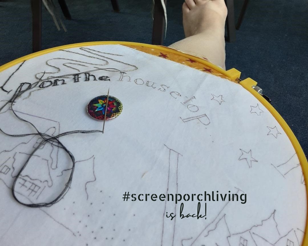 Remembering one of my favorite parts about the summer...stitching in the porch. Morning from Nh