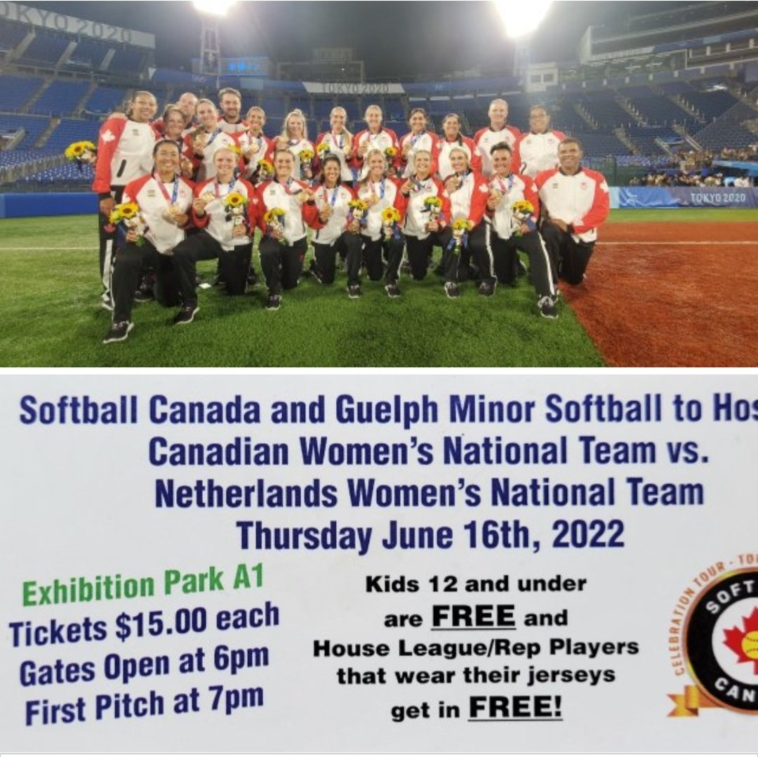🥎 TODAY IS THE DAY 🥎
Grab your chairs and come join us tonight!!!  Seating in the bleachers is limited but we've got LOTS of space for lawn chairs and blankets.
We are so excited to welcome these National teams to Guelph!
Come early if you hope to snag a ticket at the gate.