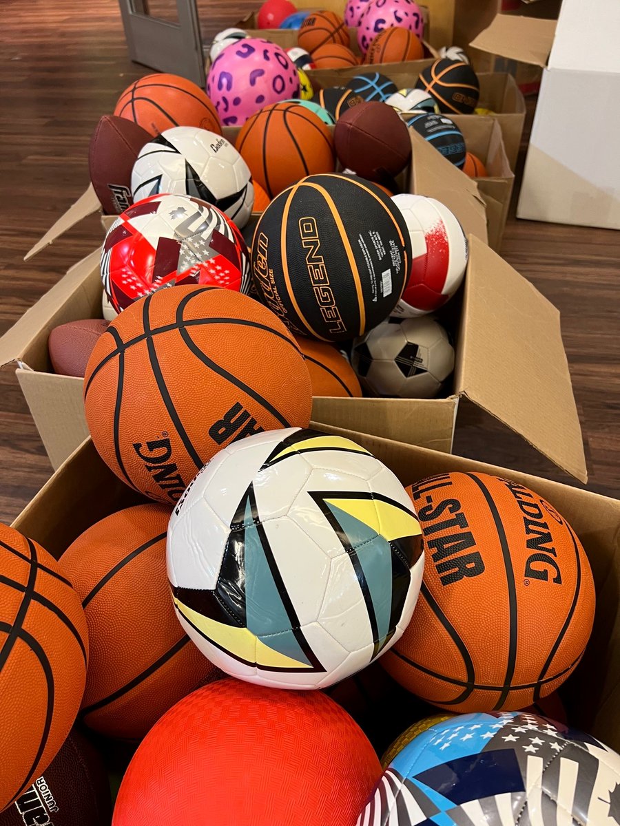 We had a BALL at our PlaySmart Leadership Academy camp this week! 🏀 ⚽ 🏈 

We’d like to thank the chairs of the “Heart Ball” fundraiser and founders of the nonprofit PlaySmart, Nicole and Derek Leathers - and the <a href="/American_Heart/">American Heart Association</a> for donating all the balls we could ask for!