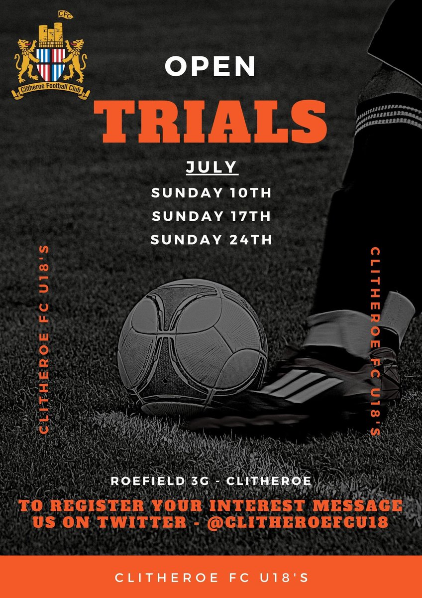 Looking for a new challenge 👀 👀We are holding trials over 3 weekends in July, for players looking to play at a good standard. We play in the North West Youth Alliance, as well as the FA Youth Cup. 
If this is you or anyone you know, then please get in touch.